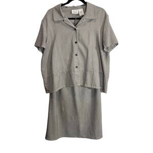 Kathie Lee Collection VTG 2 Piece Skirt Set Buttoned Blouse Size XL houndstooth